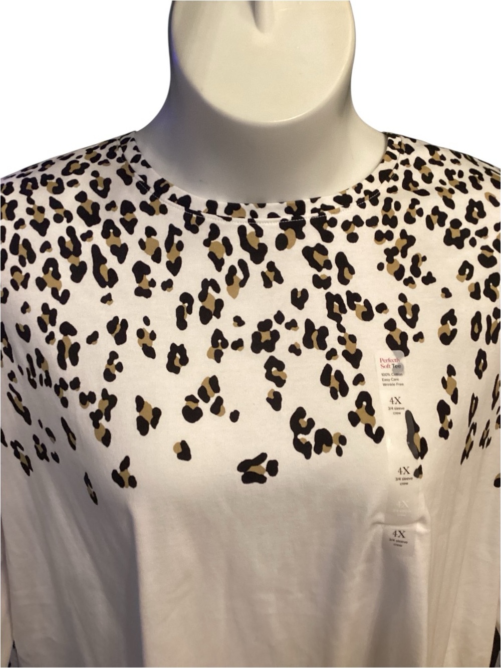 Kim Rogers Plus Size 4X White & Black Leopard Print Scoop Neck Top 100% Cotton - Picture 7 of 9